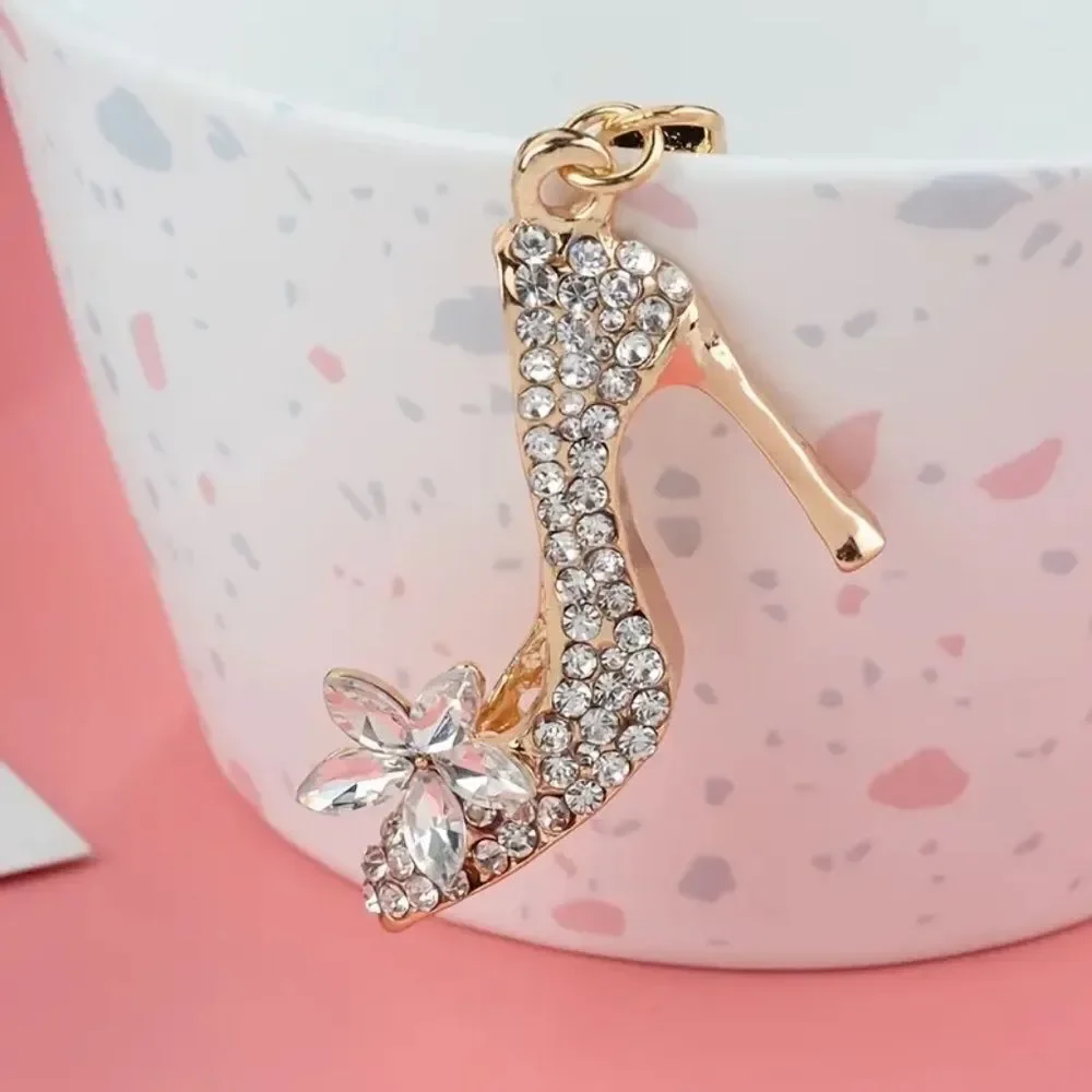 Fashion Rhinestone High-heeled Crystal Shoe Key Chain Handbag Charm